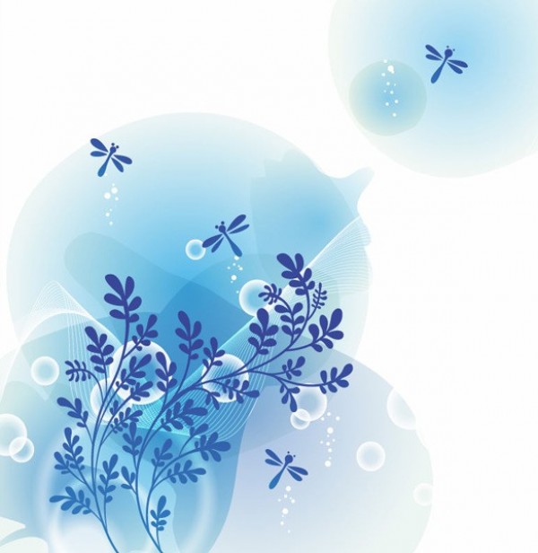 600x616 Abstract Blue Tree Amp Dragonfly Vector Background