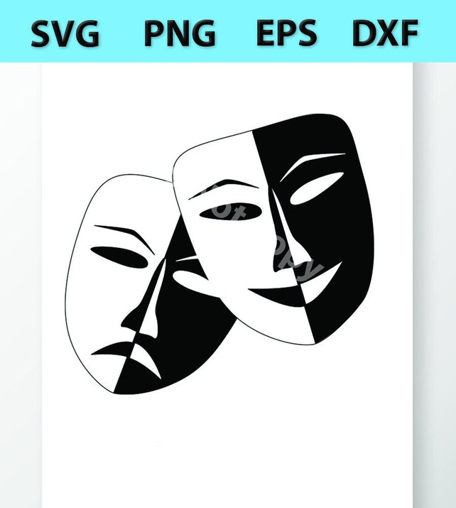 642x715 Drama Masks Svg Files Vector Images Clipart Masks For Etsy