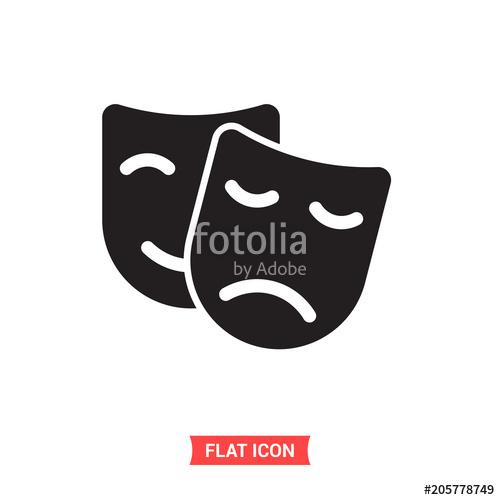 500x500 Theatre Mask Vector Icon, Comedy And Drama Symbol. Flat Sign