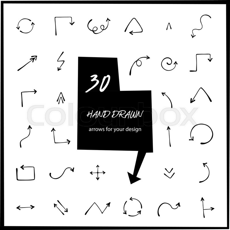 800x800 30 Hand Drawn Arrows Vector Art. Arrow Icon Isolated. Round