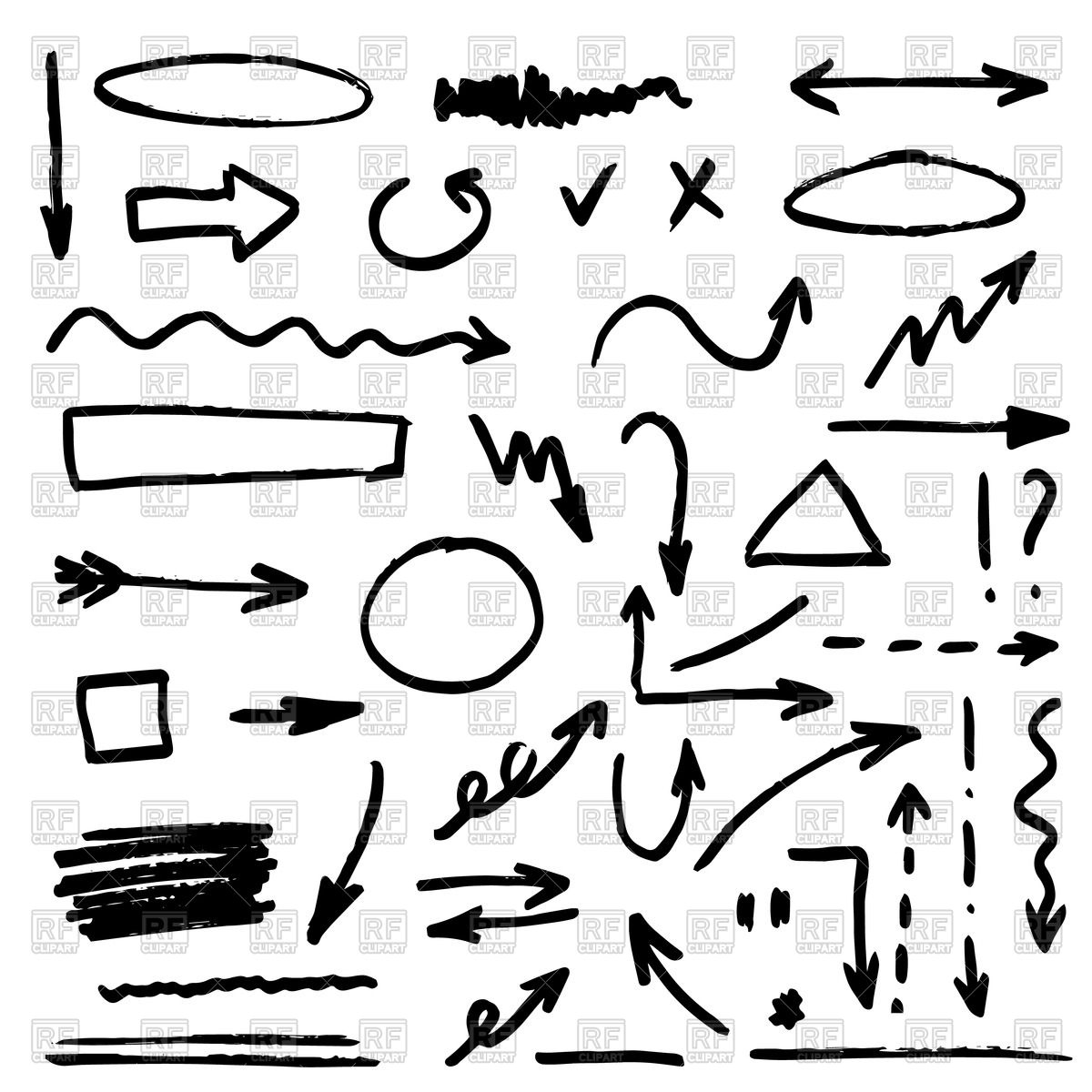 1200x1200 Set Of Black Hand Drawn Arrows And Designer Elements Vector Image