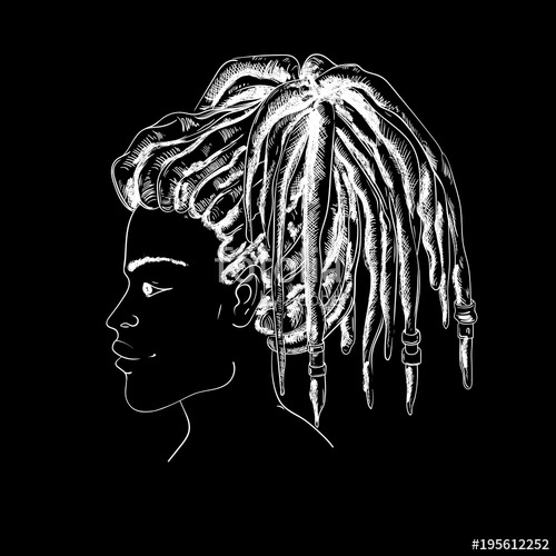 500x500 Portrait Of Woman With Dreadlocks In Profile. Black And White