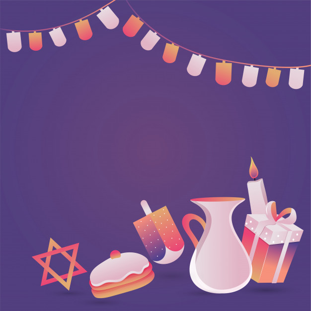 626x626 Jewish Holiday Hanukkah With Candel, Donut And Wooden Dreidel