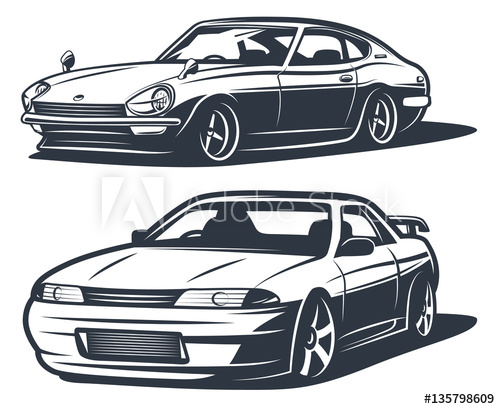 500x409 Japanese Drift Cars, Monochrome Isolate Vector