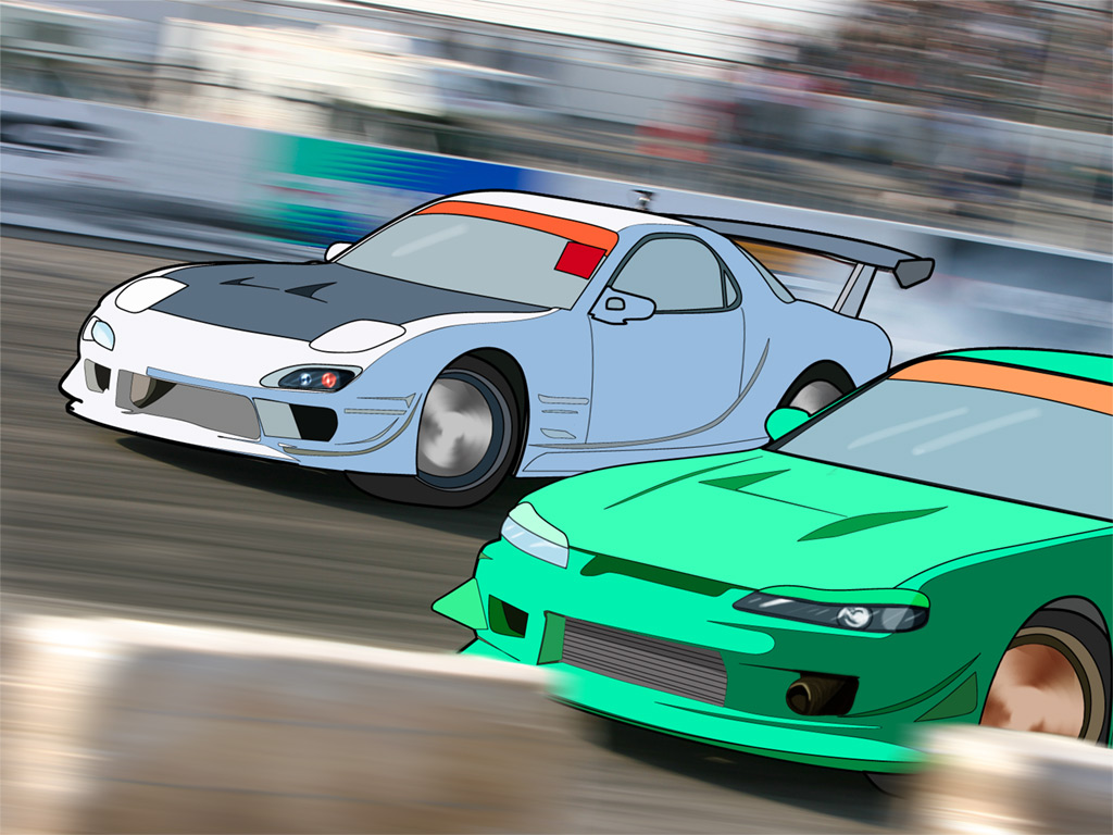 1024x768 Vector Illustrated Drift Race