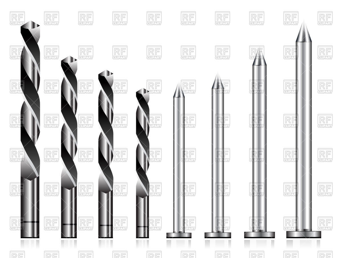 1200x905 Realistic Drill Bit And Steel Nail Set Vector Image Vector