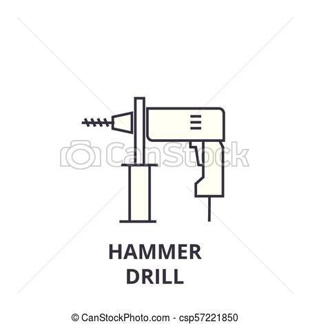450x470 Hammer Drill Vector Line Icon, Sign, Illustration On Background