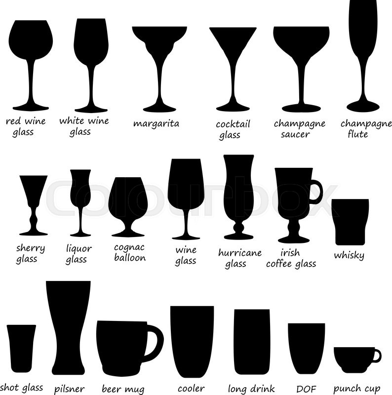 794x800 Glass Collection. Cocktail Glass Silhouette. Vector Set Of