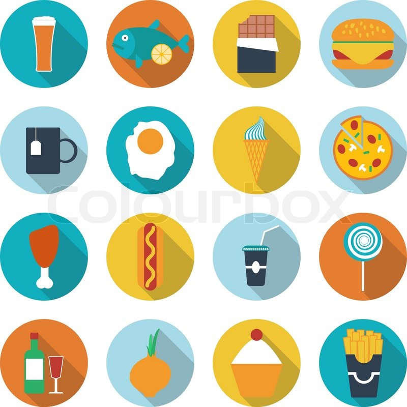 800x800 Set Of Flat Design Icons For Food And Drink. Vector Illustration