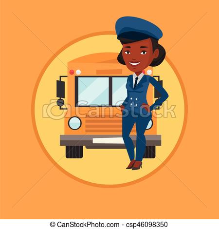 450x470 School Bus Driver Vector Illustration. African American School