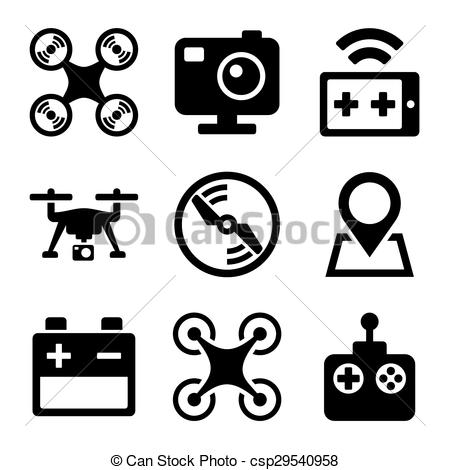 450x470 Quadcopter And Drone Icons Set On White Background. Vector