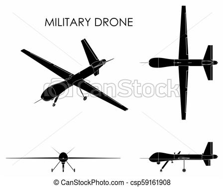 450x377 Military Drone Predator. Black Fill. Military Drone Vector Or