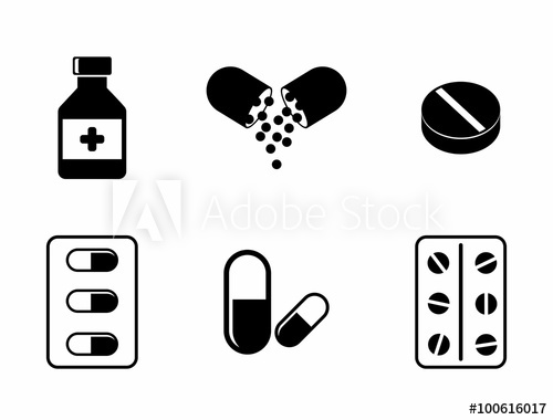 500x380 Medicine Icons Pills, Capsules And Prescription Bottle. Drugs