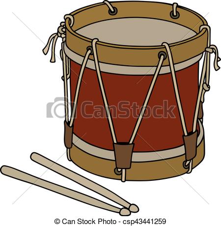450x460 Old Military Drum. Hand Drawing Of An Old Dark Red Wooden Drum.