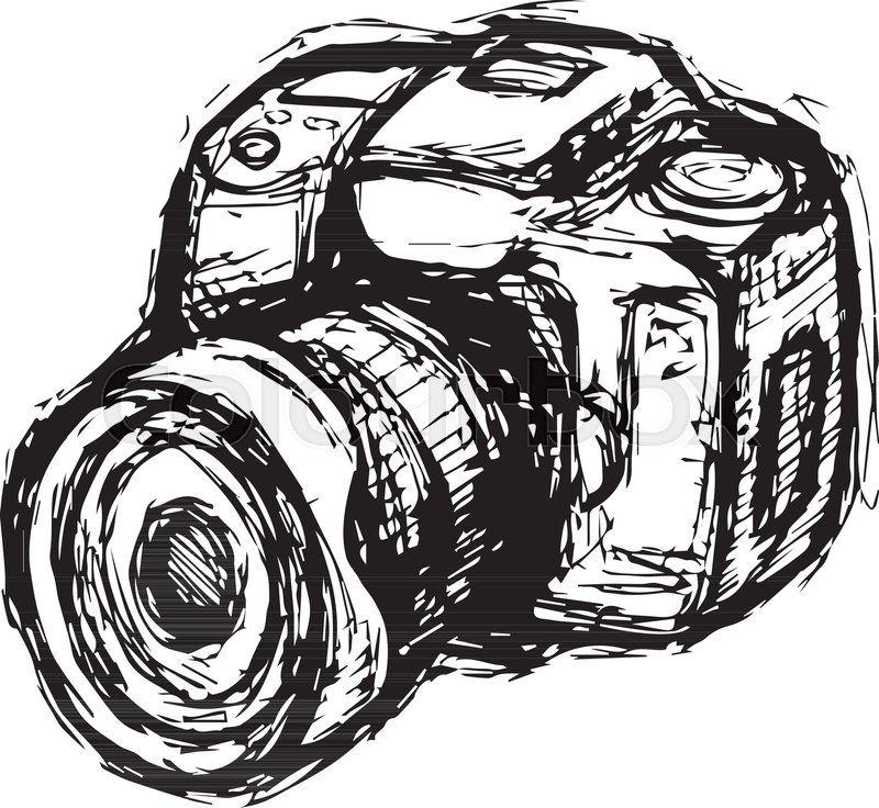800x736 Hand Drawn Illustration Sketch Of Dslr Photo Camera Stock Vector