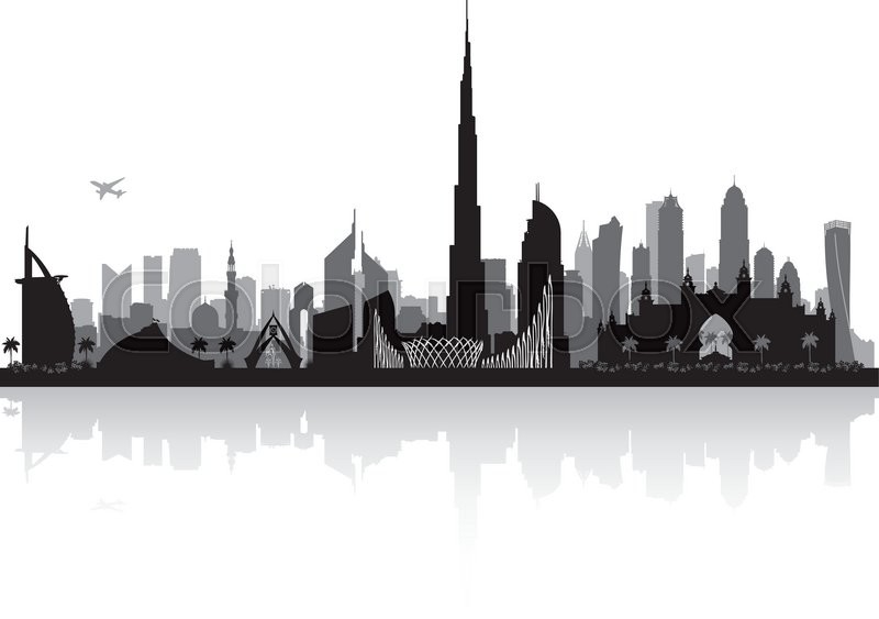 800x563 Dubai Uae City Skyline Vector Silhouette Illustration Stock