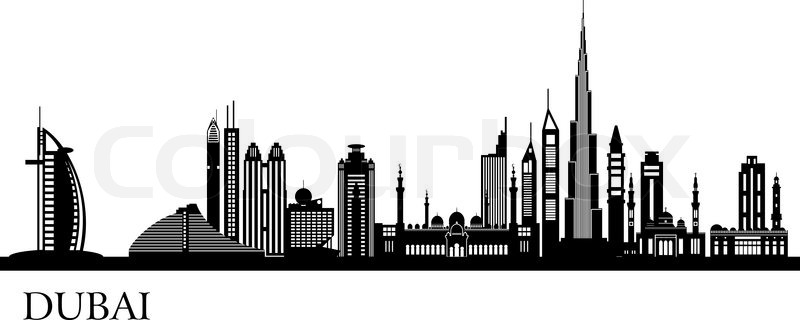 800x320 Dubai City Skyline Detailed Silhouette. Vector Illustration