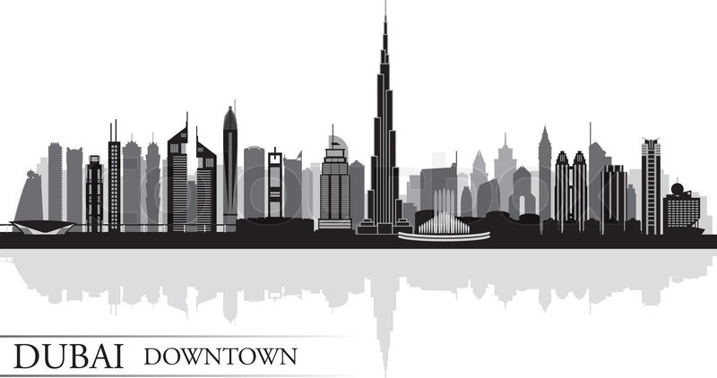 800x422 Dubai Downtown City Skyline Silhouette Background, Vector