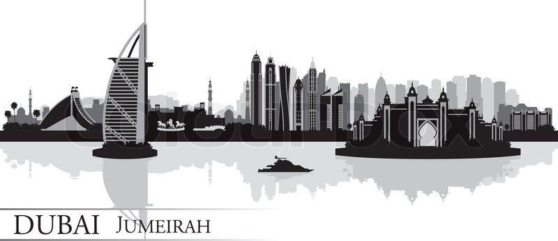 800x345 Dubai Jumeirah Skyline Silhouette Background, Vector Illustration