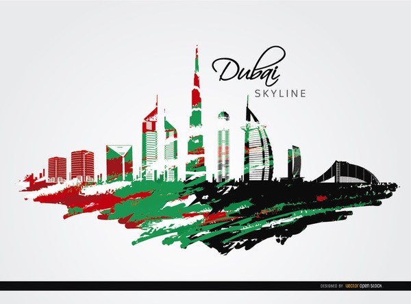 600x444 Dubai Skyline With Flag Colors Free Vector 123freevectors