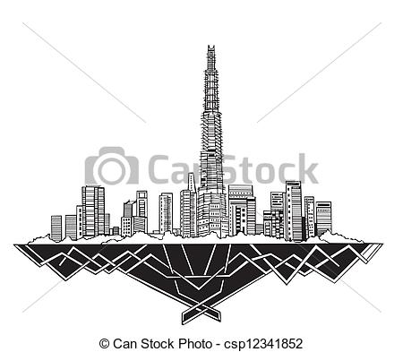 450x393 Dubai Skyline (Uae). Black And White Vector Illustration Eps 8.