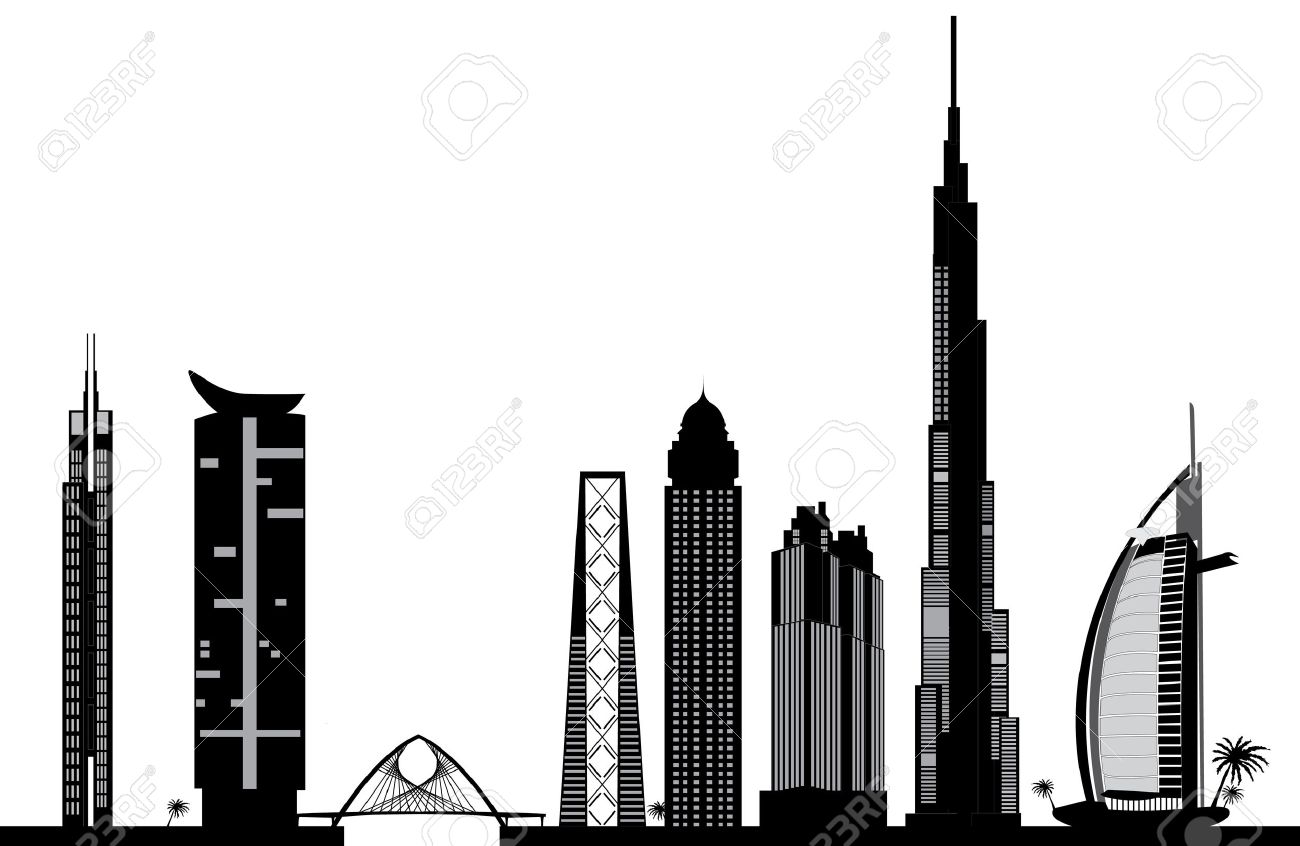 1300x846 Dubai City Sketch Illustration Vector Hand Drawing Panoramic