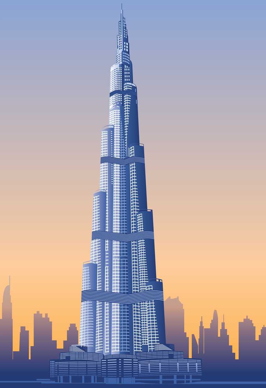850x1240 Burj Khalifa Vector Art, Dubai Highest Skyscraper