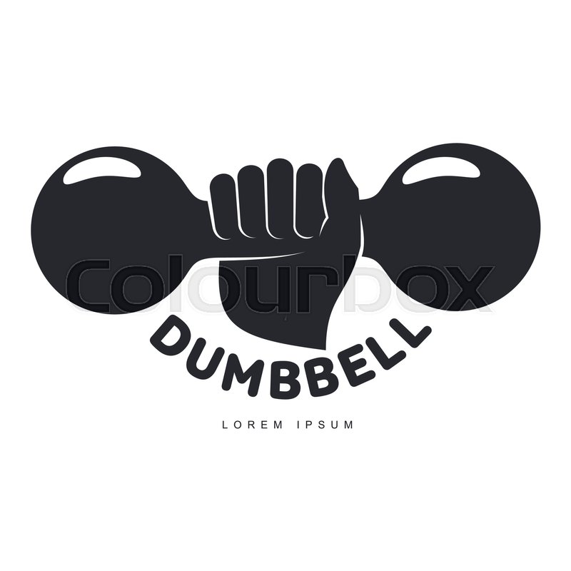 800x800 Graphic Logo Template With Hand Holding Iron Cast Dumbbell, Vector