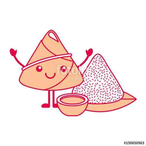 500x500 Kawaii Happy Rice Dumpling With Sauce Cartoon Vector Illustration