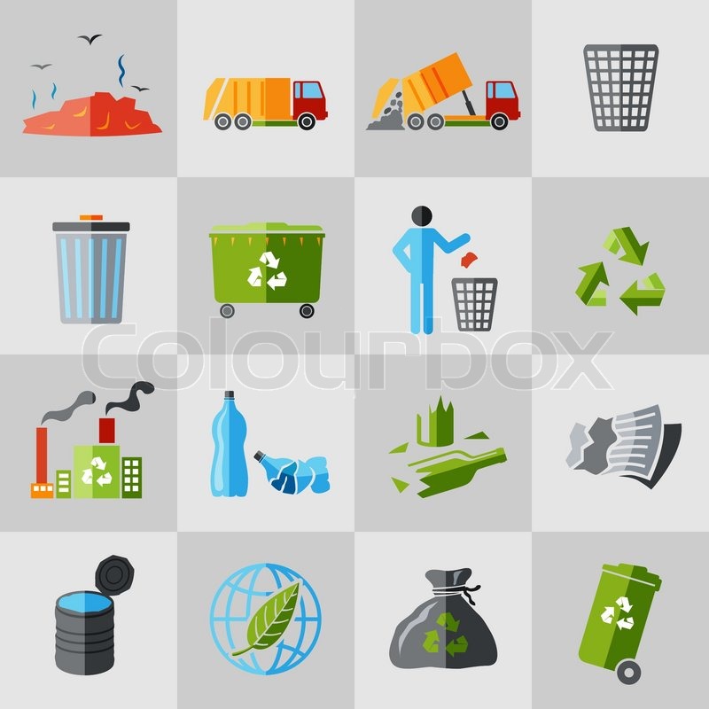 800x800 Garbage Recycling Icons Flat Set Of Dumpster Basket Waste Isolated