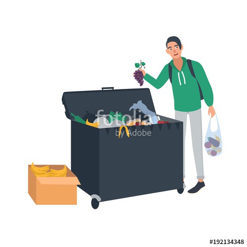 500x500 Young Man Collecting Fruits And Vegetables From Waste Container Or