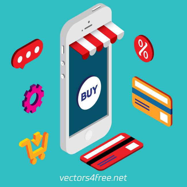 650x650 Get Free Isometric Mobile Online Shopping Vector, Flat 3d Design