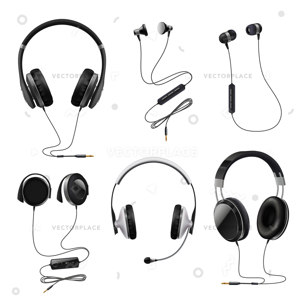 1000x1000 Headsets Earphones Realistic Collection Earbuds Over Vector