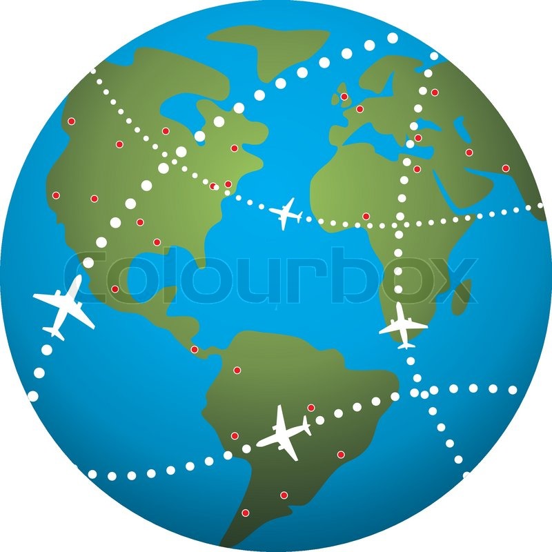 800x800 Vector Airplane Flight Paths Over Earth Globe Stock Vector