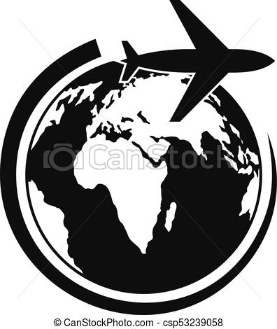 396x470 Plane On Earth Icon, Simple Style. Plane On Earth Icon. Simple