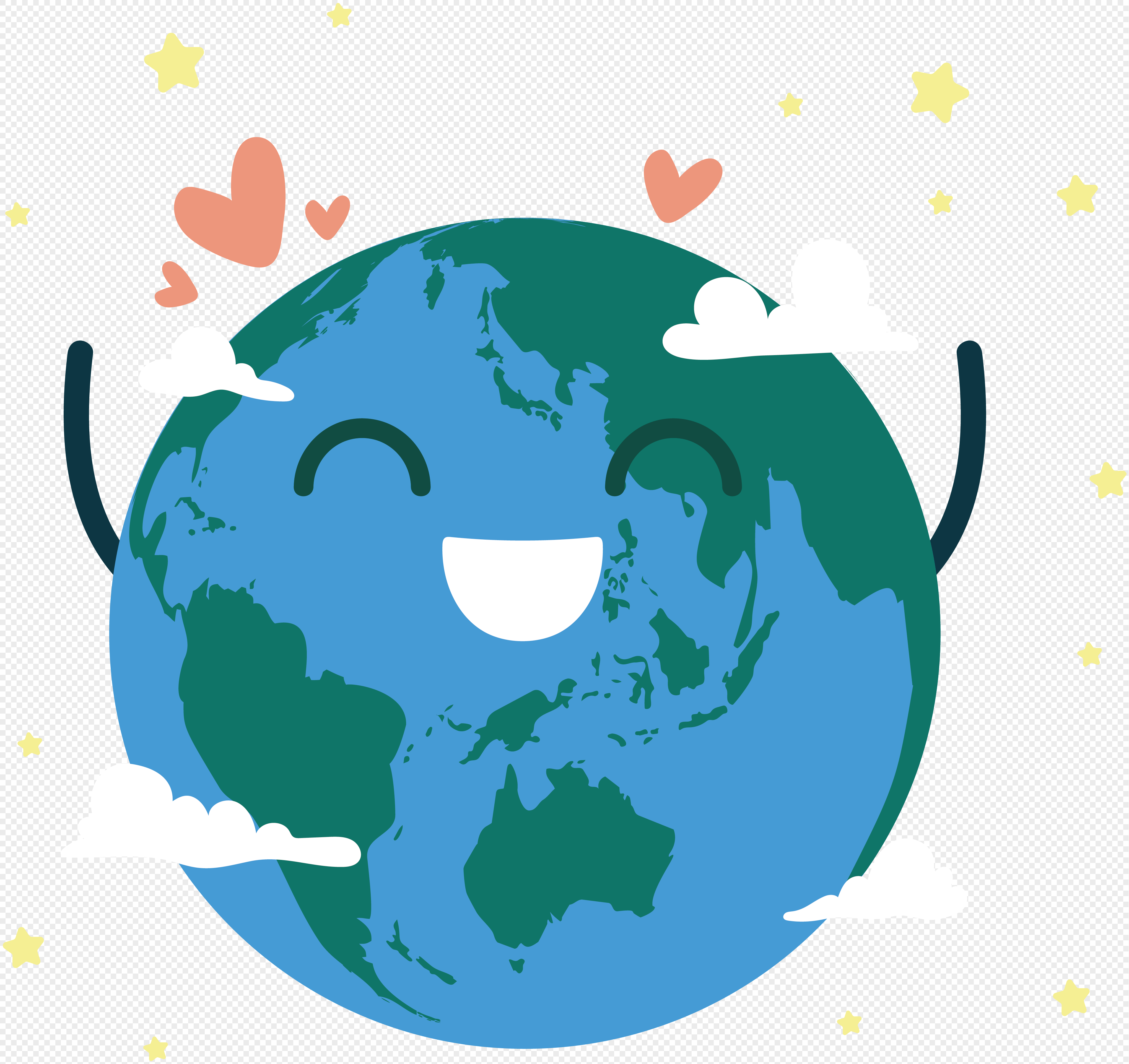 4081x3847 Blue Earth Hour Cartoon Hand Painted Style Smile Earth Vector Ma