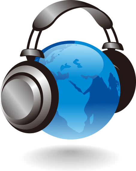 454x570 3d Earth Globe With Headphones Vector Graphic