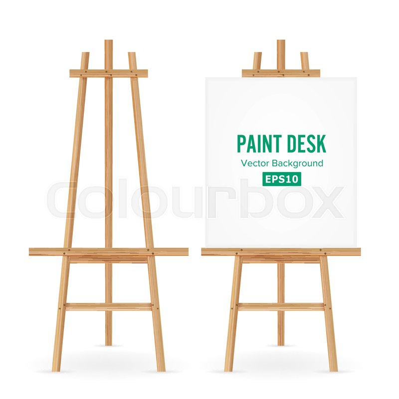 800x800 Paint Desk Vector. Artist Easel Set With White Paper. Isolated On