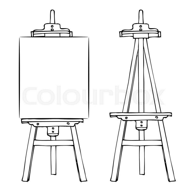 800x800 Wooden Painting Easel With Blank Canvas. Cartoon Black White