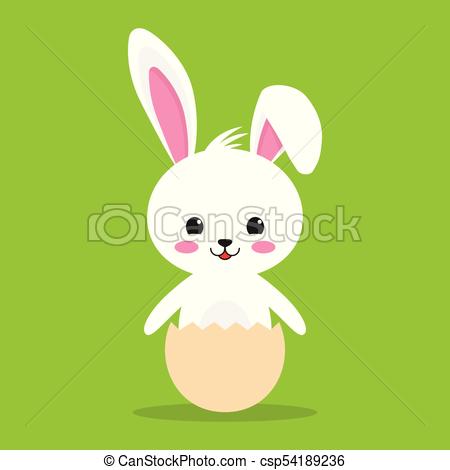 450x470 Happy Easter Rabbit, White Cute Bunny. Vector Illustration On Blue
