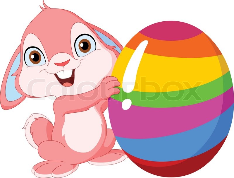 800x608 Cute Pink Bunny Holding Easter Egg Stock Vector Colourbox