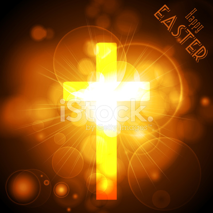 440x440 Easter Cross On A Golden Glowing Background With Text Stock Vector