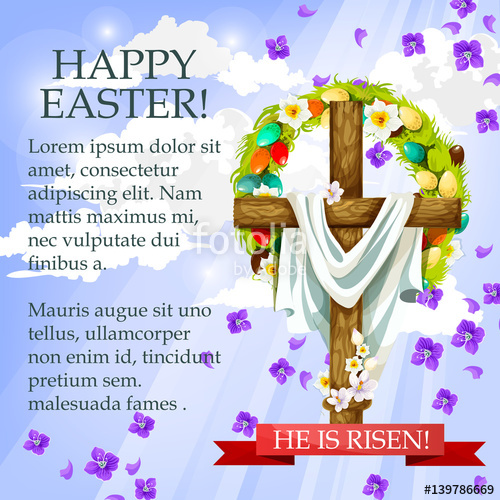 500x500 Easter Cross With Flowers Cartoon Festive Poster Stock Image And