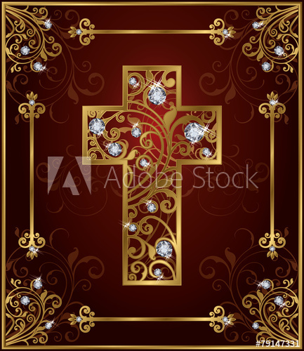 433x500 Golden Diamond Easter Cross, Vector Illustration