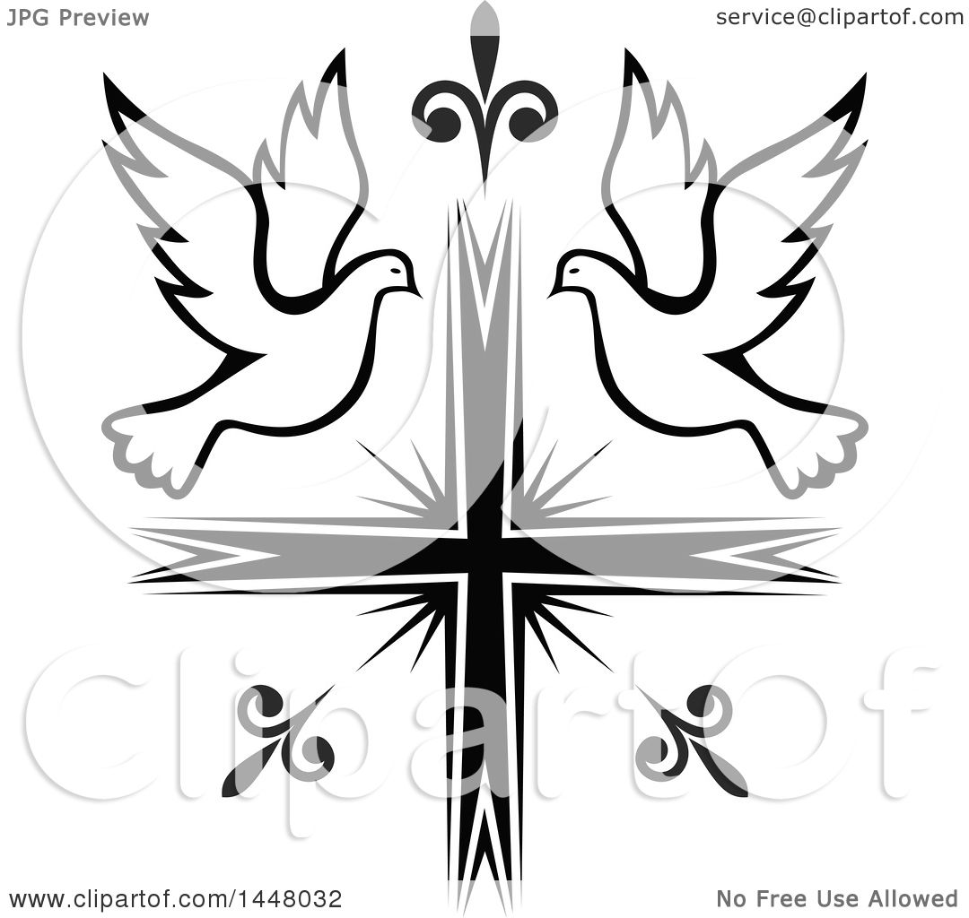 1080x1024 Clipart Of A Black And White Easter Cross With Doves