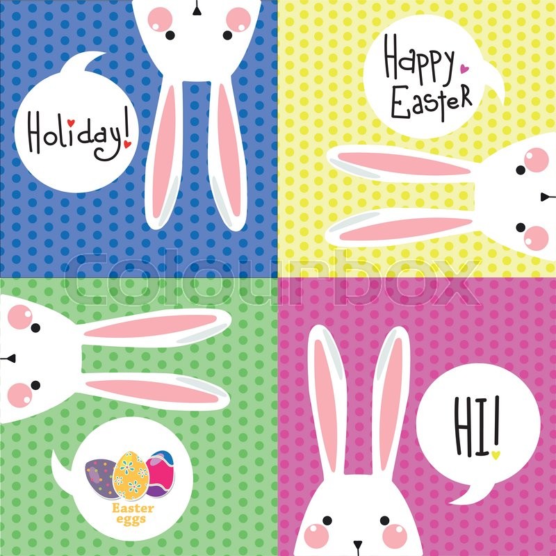 800x800 Color Postcard With With White Easter Rabbit. Funny Bunny