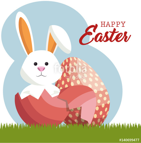 493x500 Cute Rabbit Happy Easter Vector Illustration Design Stock Image