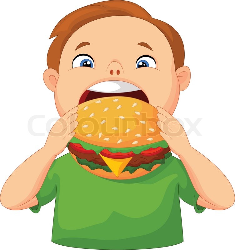 752x800 Vector Illustration Of Cartoon Boy Eating Burger Stock Vector
