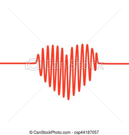 450x470 Red Heartbeat Line In A Shape Of Heart On White Background. Vector
