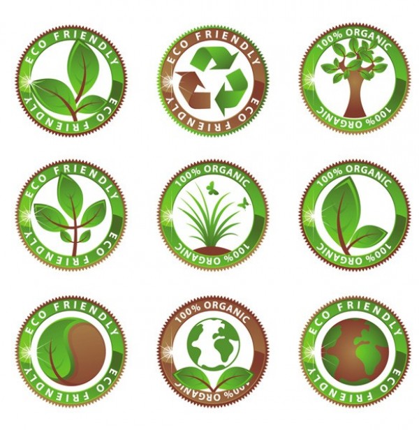 600x616 9 Green Eco Friendly Vector Stickers